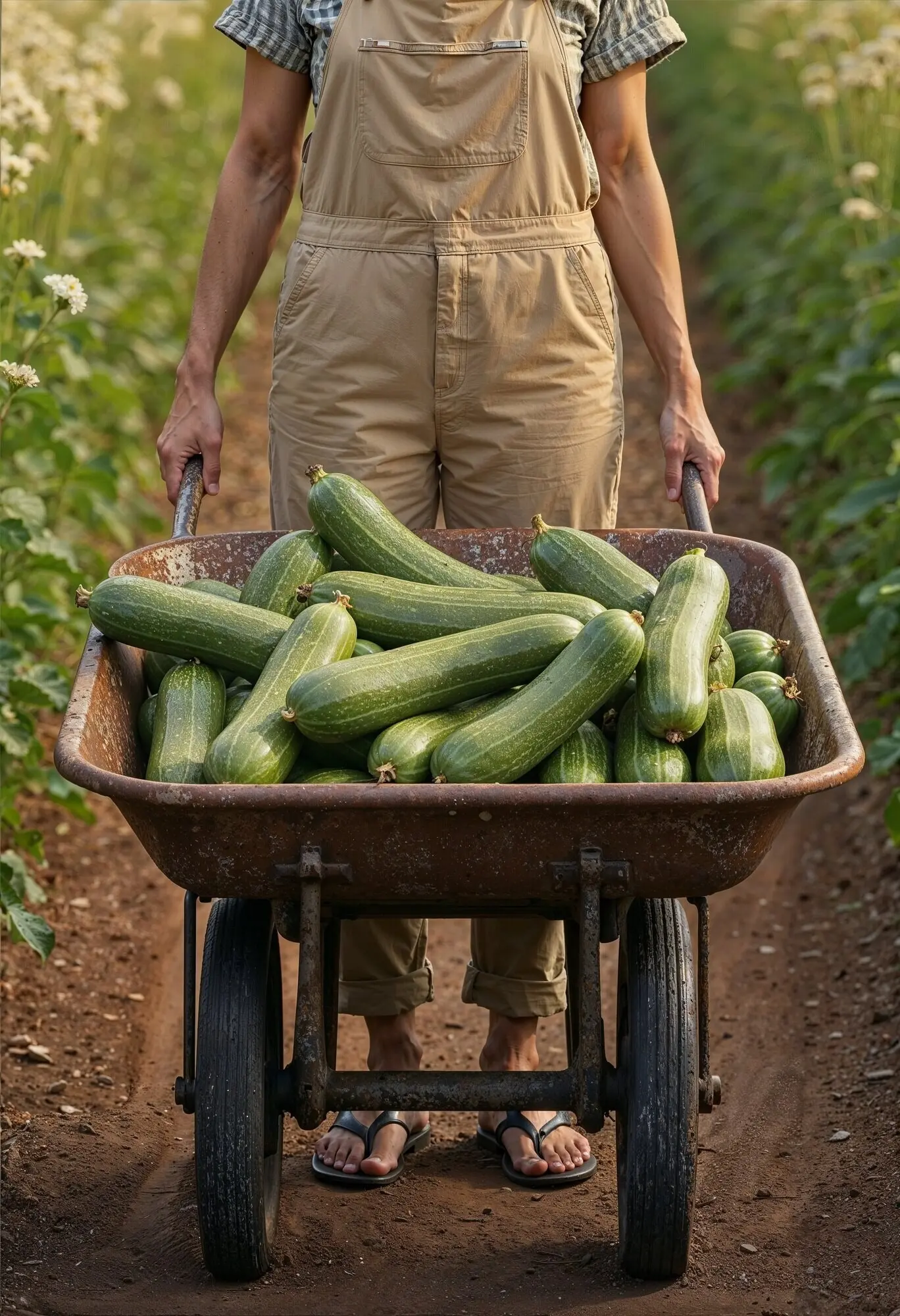 Frau bei der Gartenarbeit in der Sommersonne